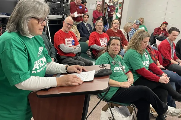 Chris Majchrzak, AFSCME Local 1250 President, addresses the East Lyme BOE on Monday, Feb. 6, 2023.